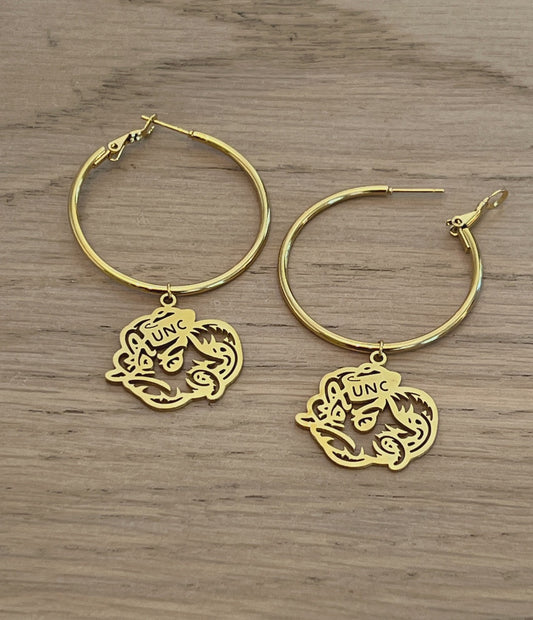 UNC Earrings with Rameses Gold Hoops by Steele Sloan Designs