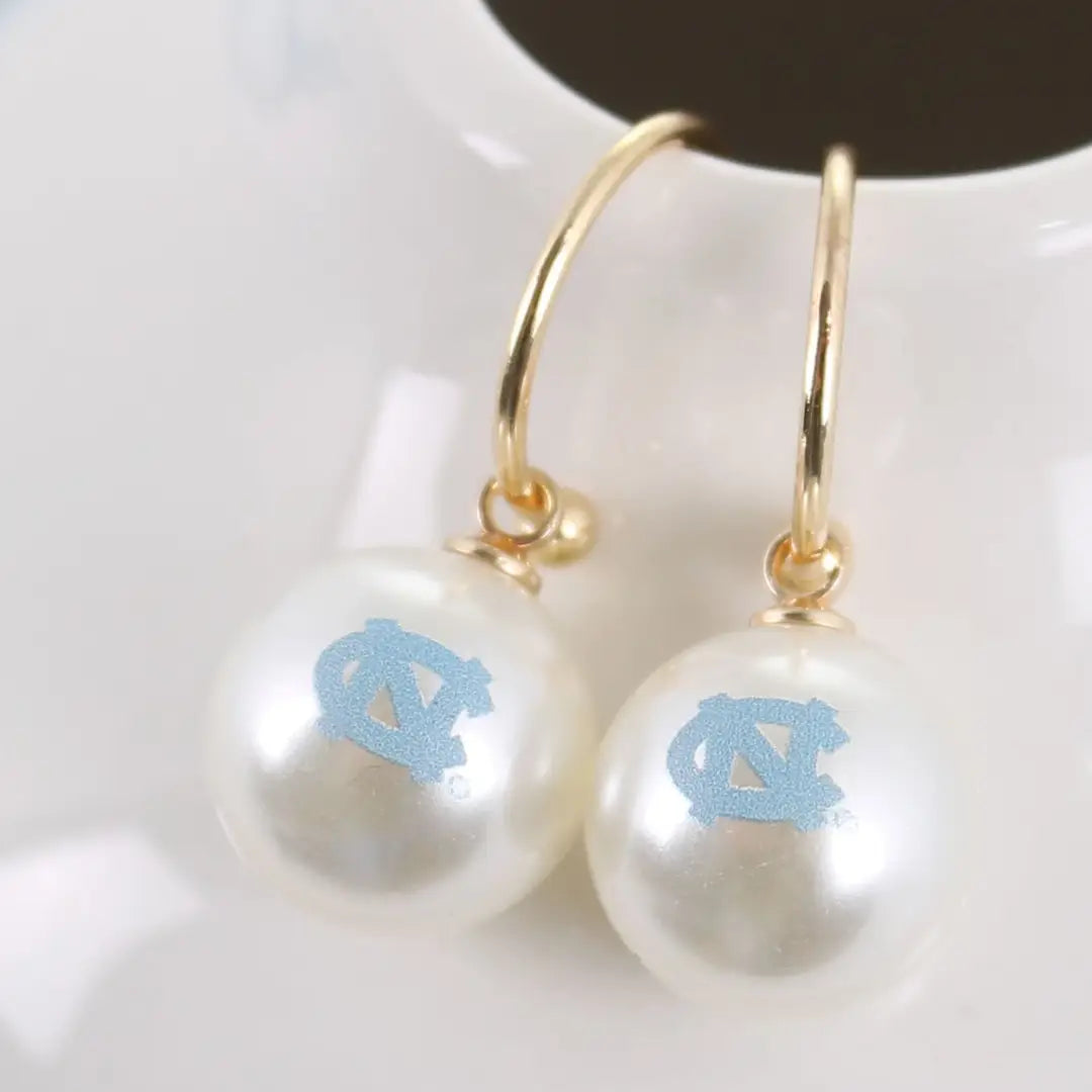 North Carolina Logo Pearl Hoop Earrings - Main View - Seasons Jewelry