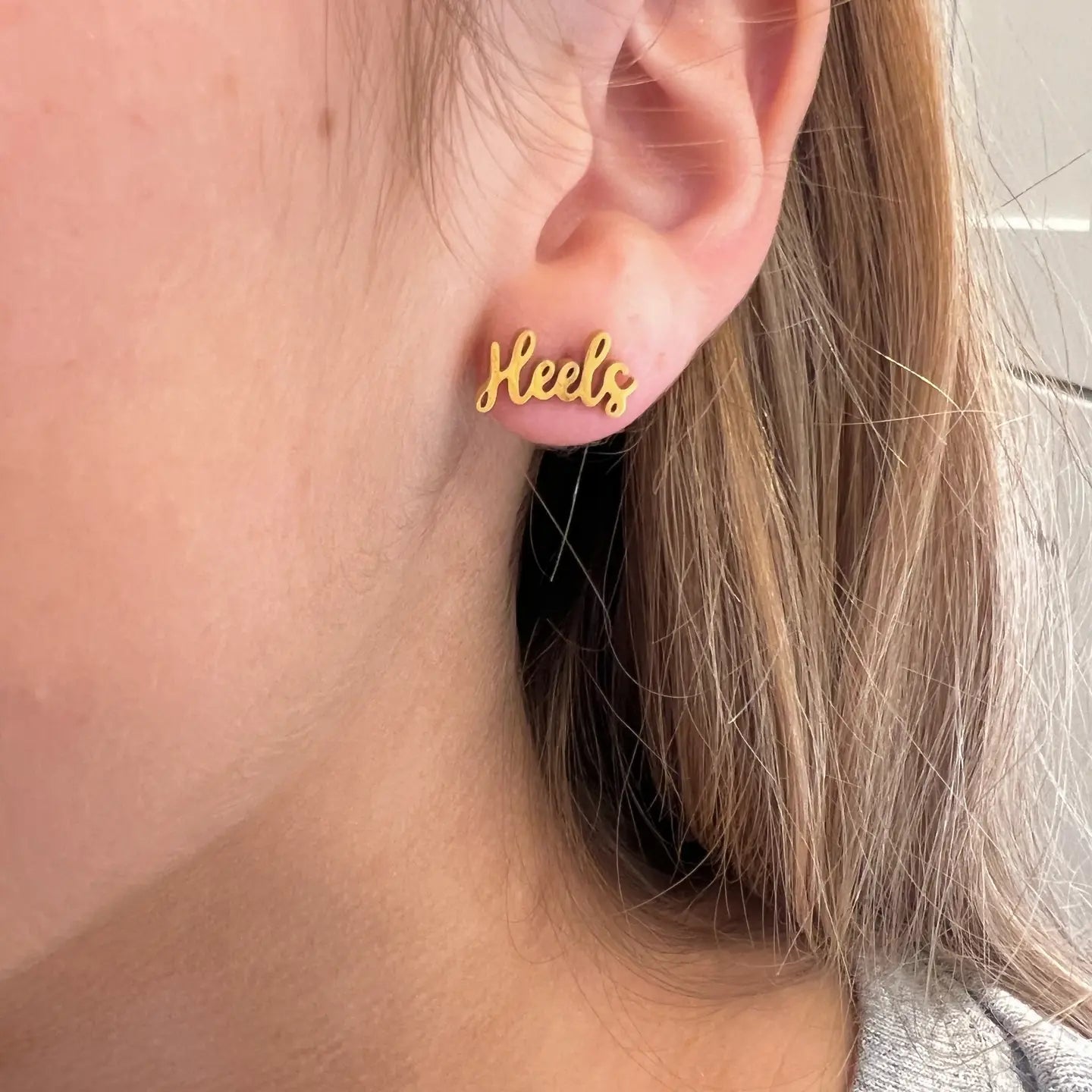 Tar Heels Cursive Gold Stud Earrings
