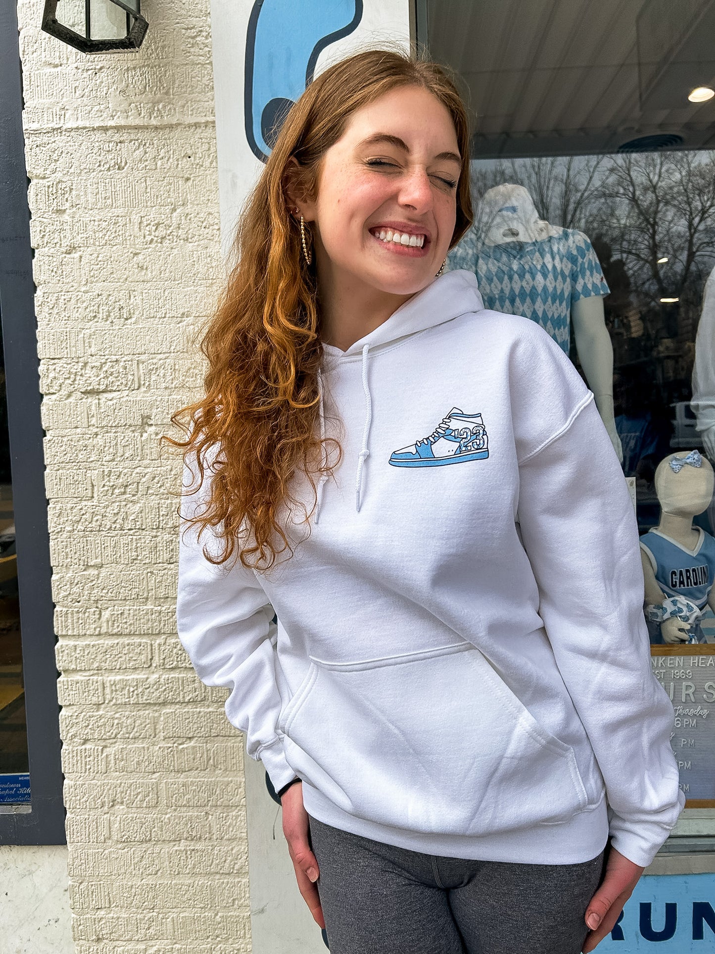 23 Year Sneaker Hoodie in White and Carolina Blue