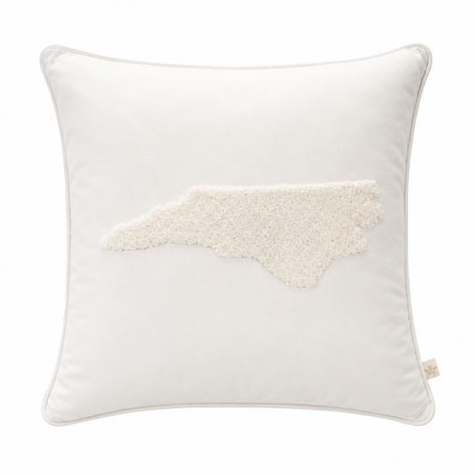 North Carolina Embroidered Pillow in Soft White   16x16