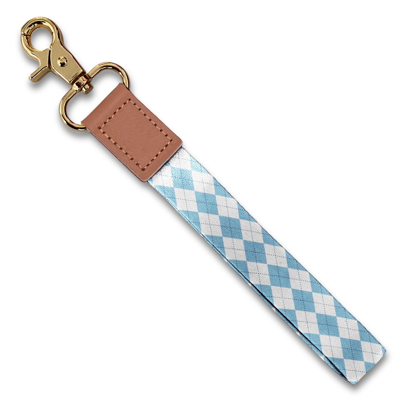 Carolina Blue and White Argyle Wristlet Keychain