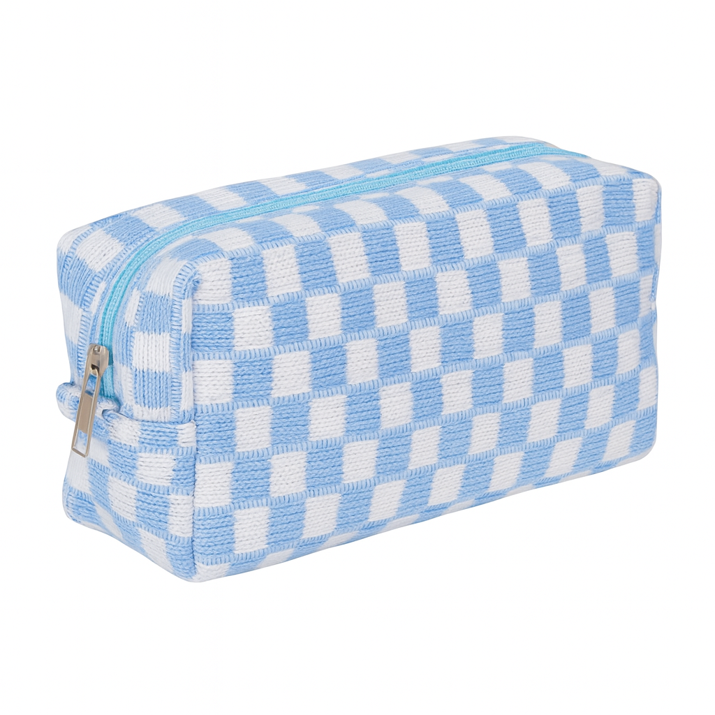 Carolina Blue Checkered Cosmetic Bag