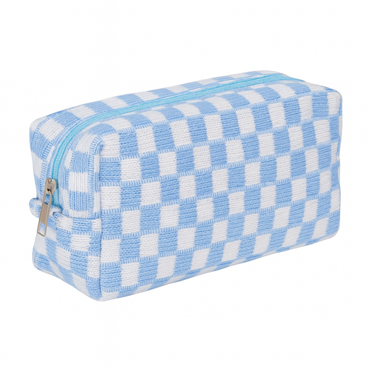 Carolina Blue Checkered Cosmetic Bag