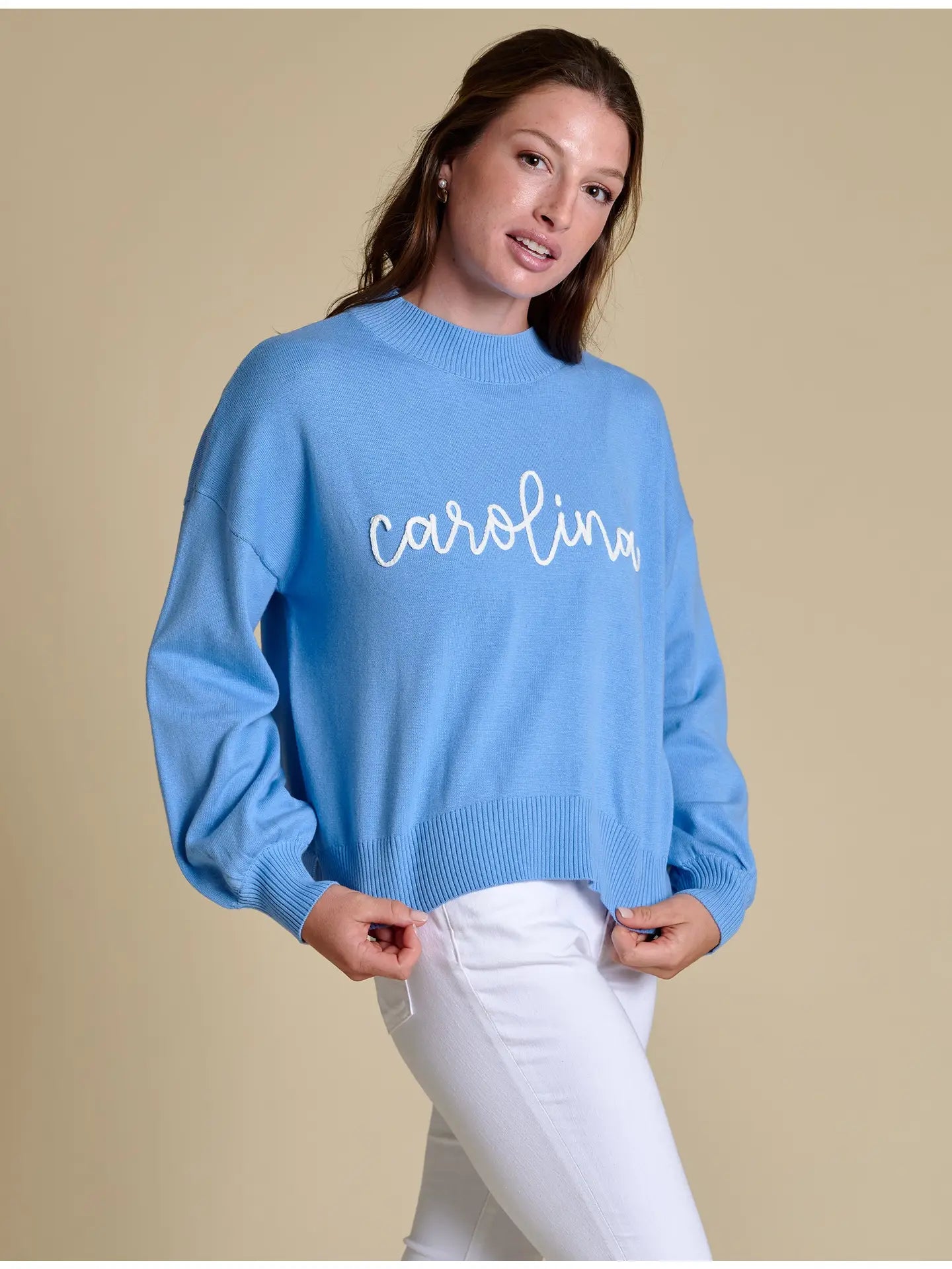 UNC Carolina Blue Embroidered Mock Neck Sweater