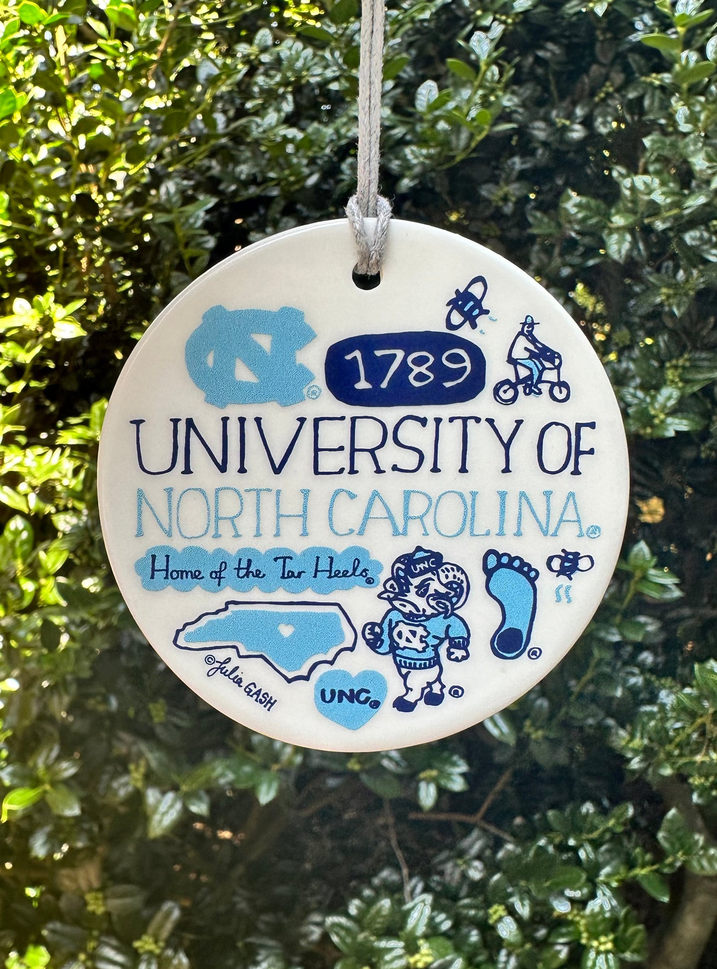 UNC Tar Heels Ceramic Circle Ornament by Julia Gash