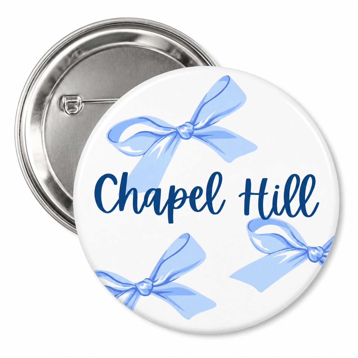 3 inch Chapel Hill NC Bows Button Pin by Shrunken Head Brand - Main View - Shrunken Head