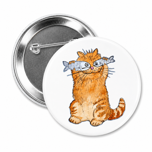 Orange Cat Button Pin 2.25"
