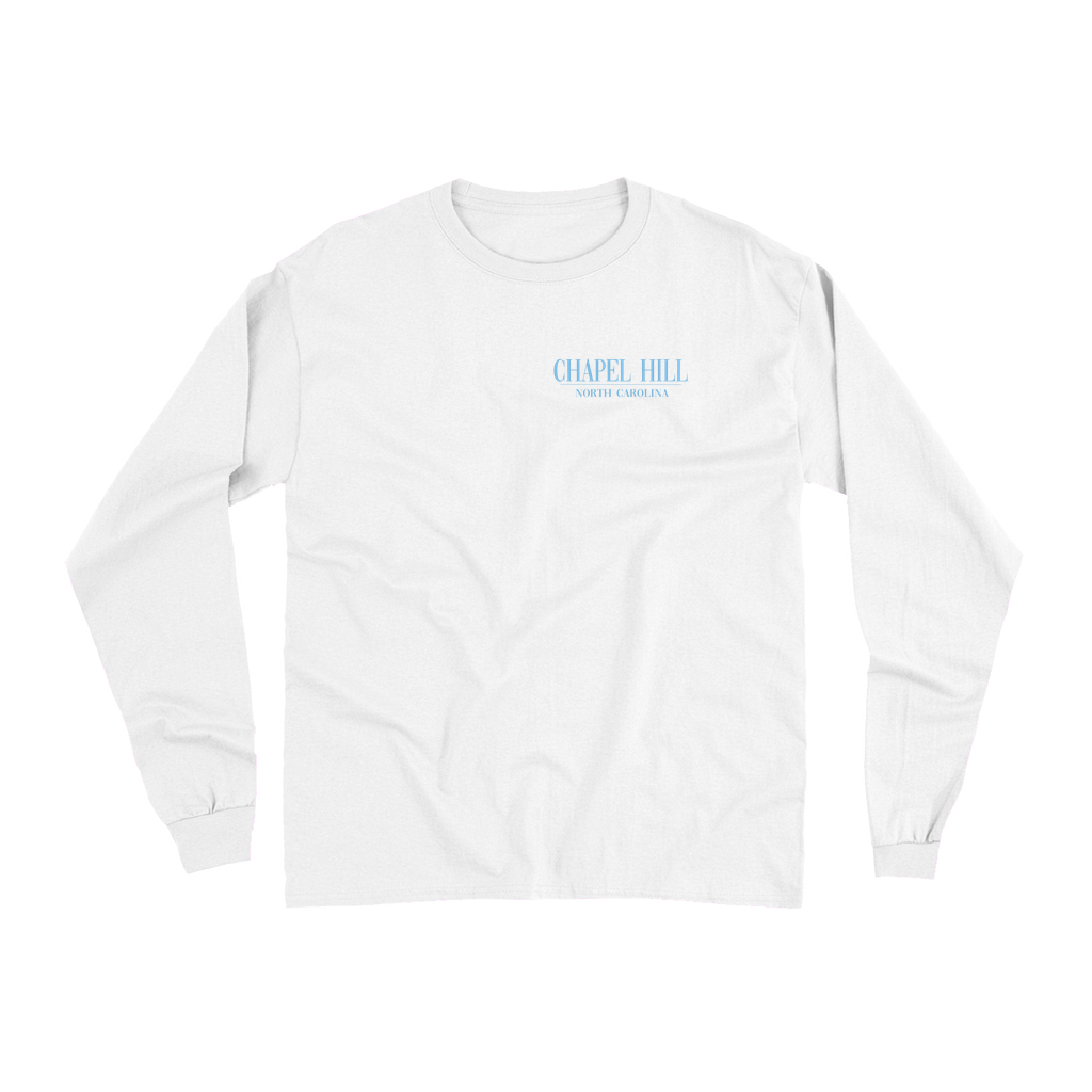 Carolina Blue Jeep on White Comfort Colors Adult Long Sleeve Shirt