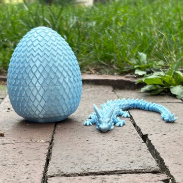 3D Printed Small Light Blue Dragon Egg and Dragon - Detail View - Karma Train 3D Printing