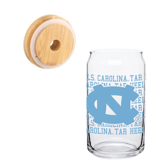 Can Shaped North Carolina Tar Heels Pint Glass with Bamboo Lid Combo