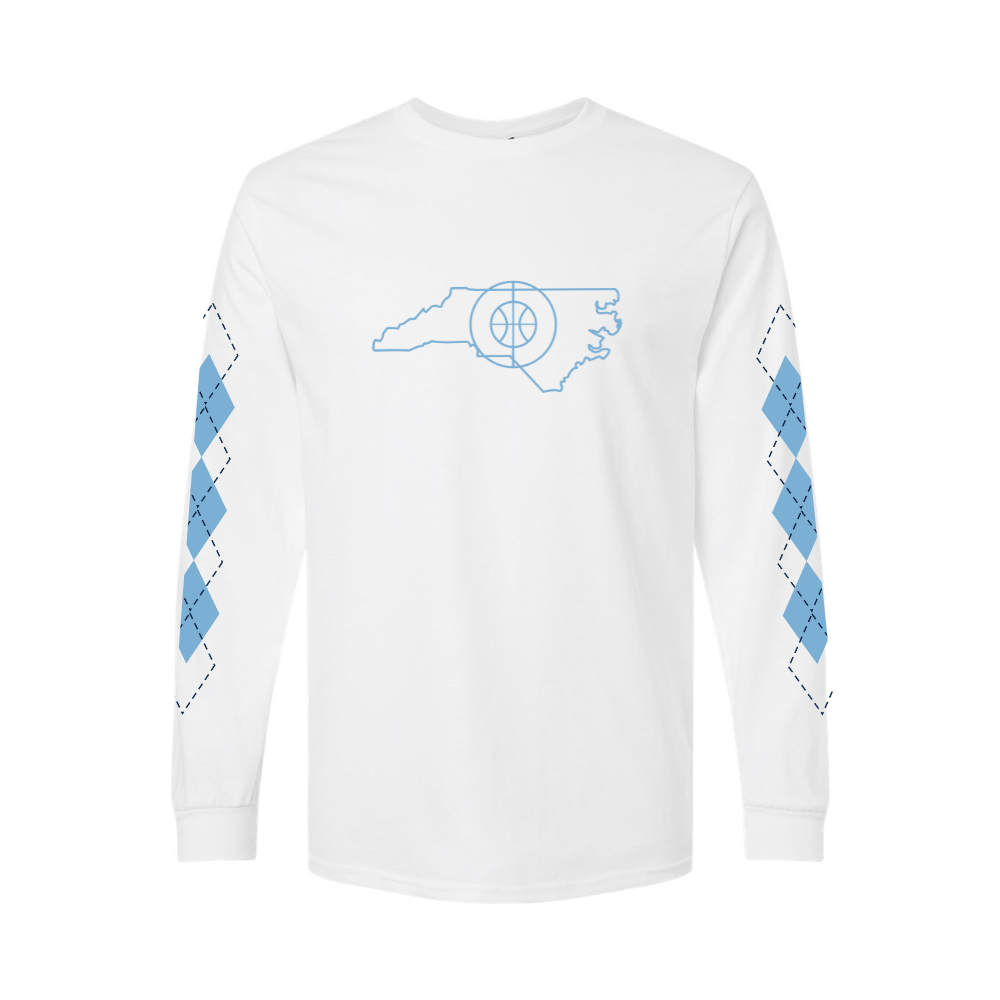 Carolina Basketball Argyle on White Long Sleeve T-Shirt