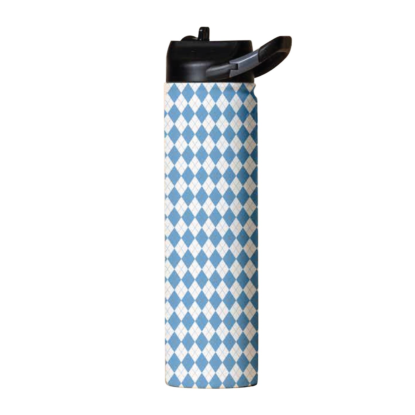 Carolina Blue and White Argyle 37 oz Water Bottle