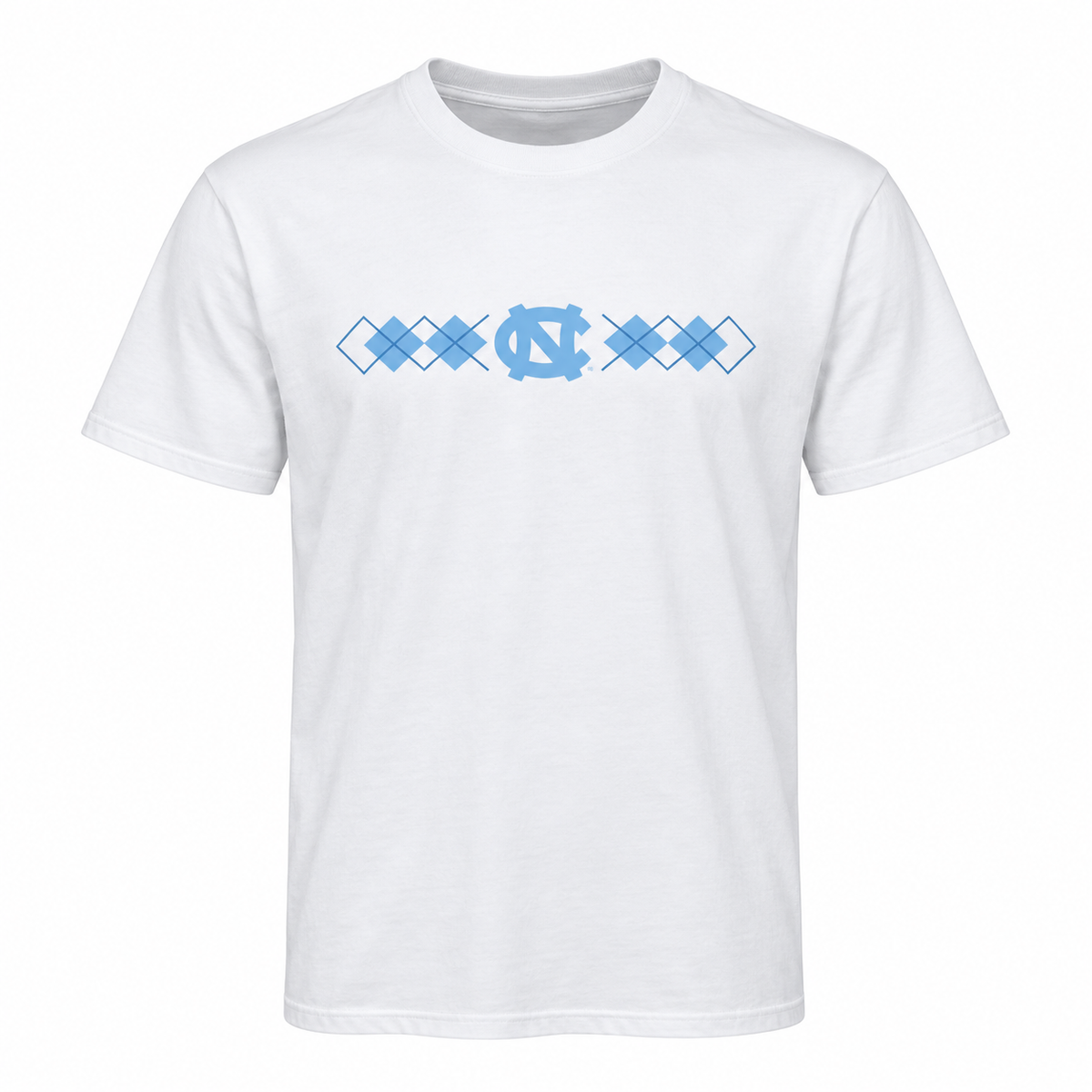UNC Carolina Blue Argyle Logo on White Adult T-Shirt