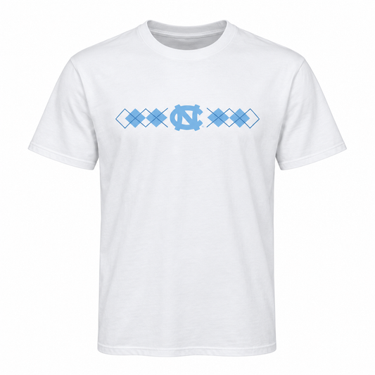 UNC Carolina Blue Argyle Logo on White Adult T-Shirt