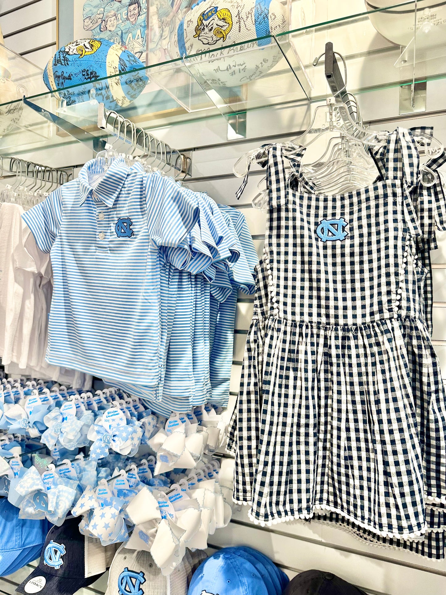 North Carolina Tar Heels Toddler Dress with Gingham Blue Pattern and UNC Logo