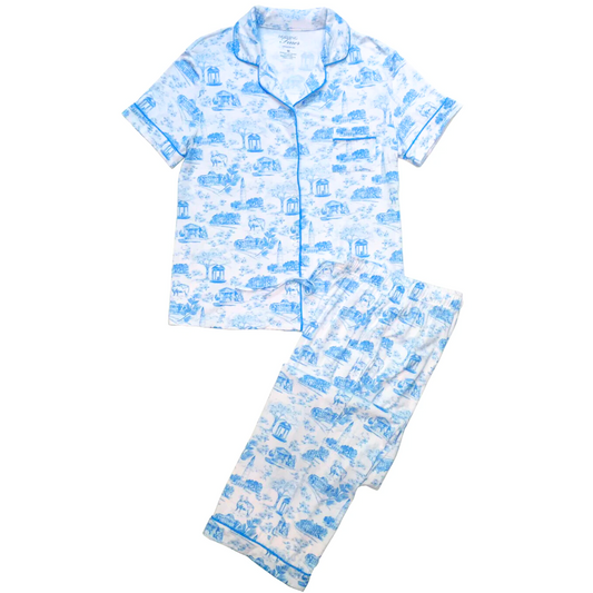 Tar Heel Toile Pajamas in White Short Sleeve Long Pants by Nothing Finer
