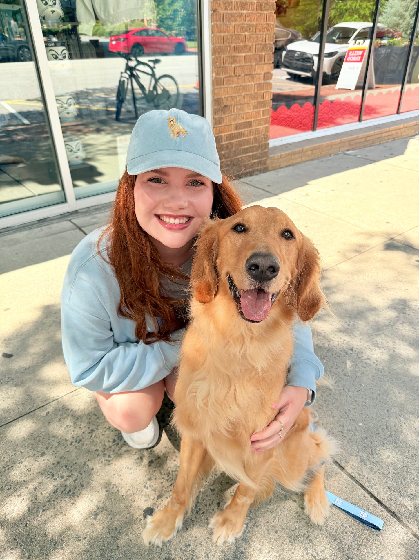 Mint Blue Golden Retriever Embroidered Hat - Detail View - Fashion City