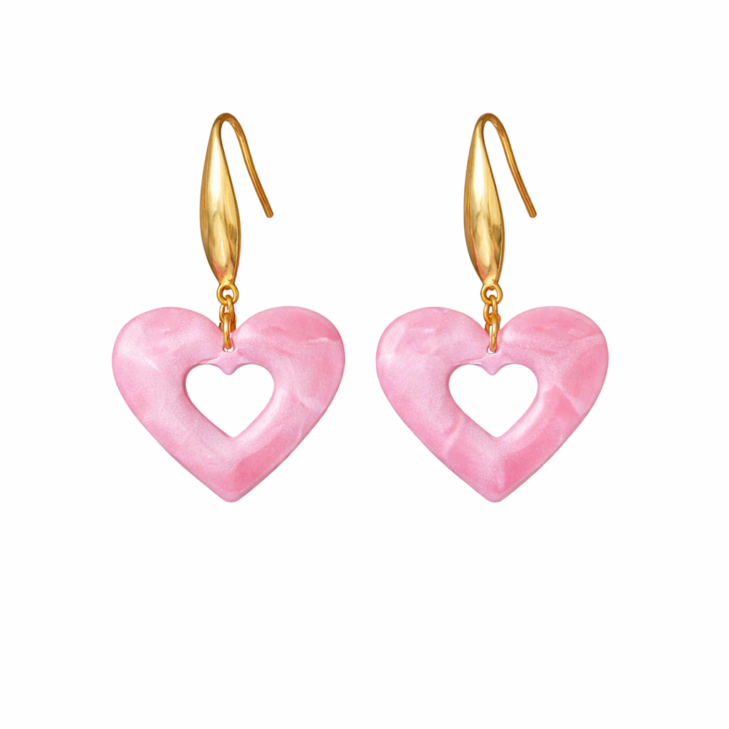 Pink Heart Dangle Earrings