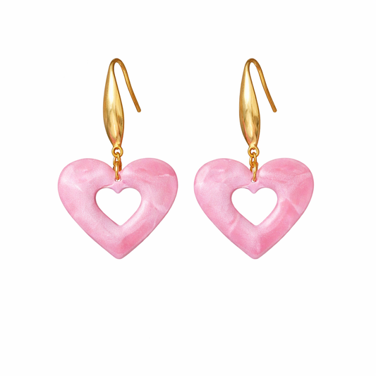 Pink Heart Dangle Earrings