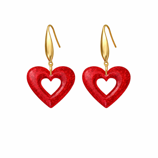 Red Heart Dangle Earrings