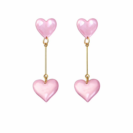 Pink Heart Drop Earrings