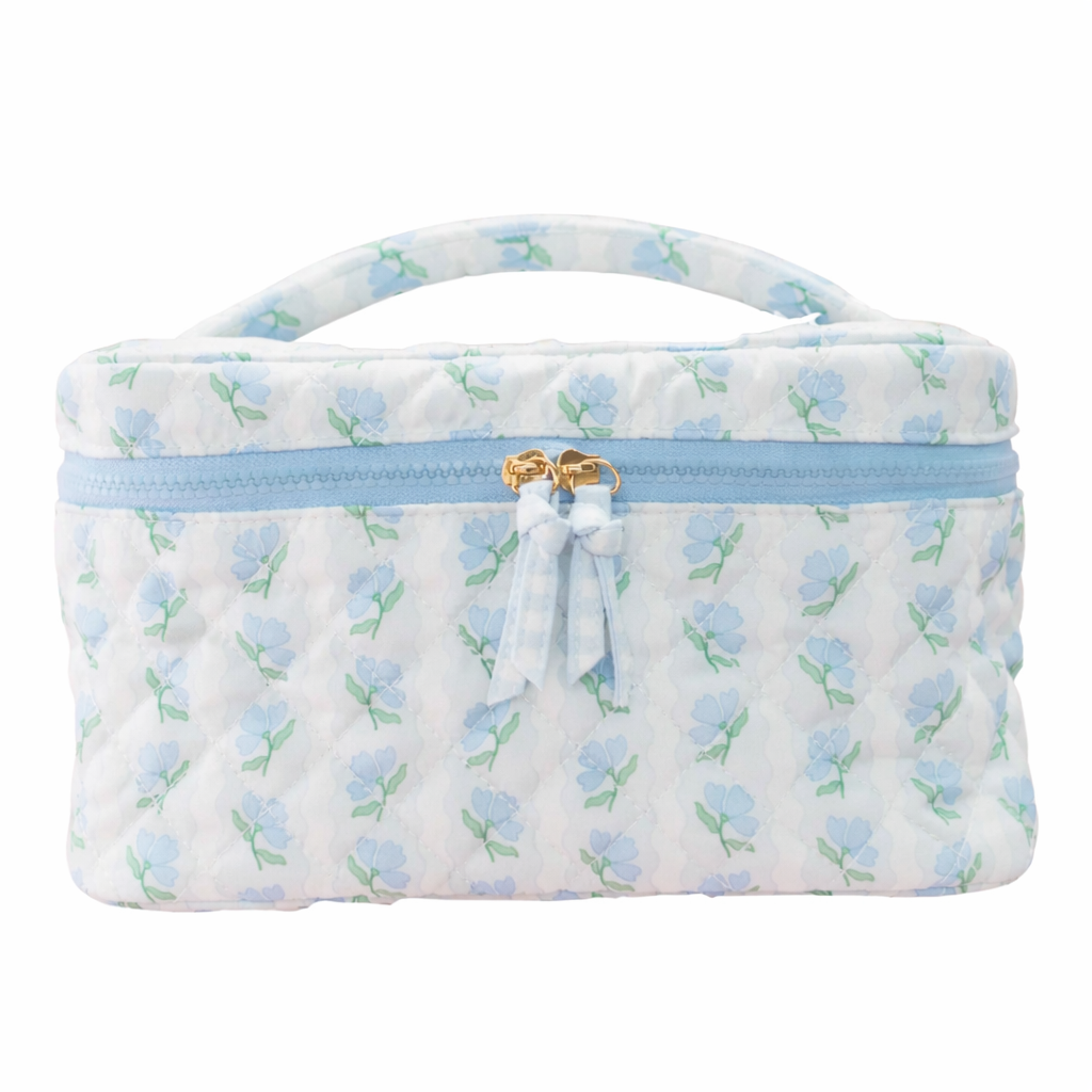 Quilted Cosmetic Bag - Blue Belle Floral - Main View - the Darling Effect