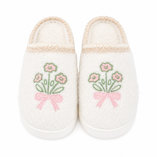 Patchwork Floral Platform Sole Embroidered Slippers