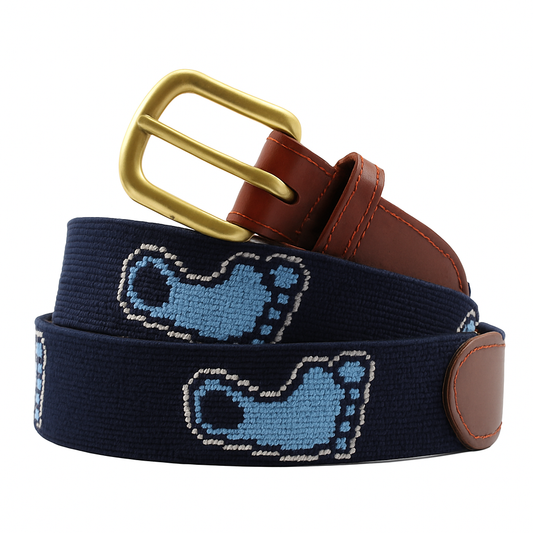 Tar Heels North Carolina Men's Belt in Navy Blue Needlepoint with Foot by Smathers and Branson