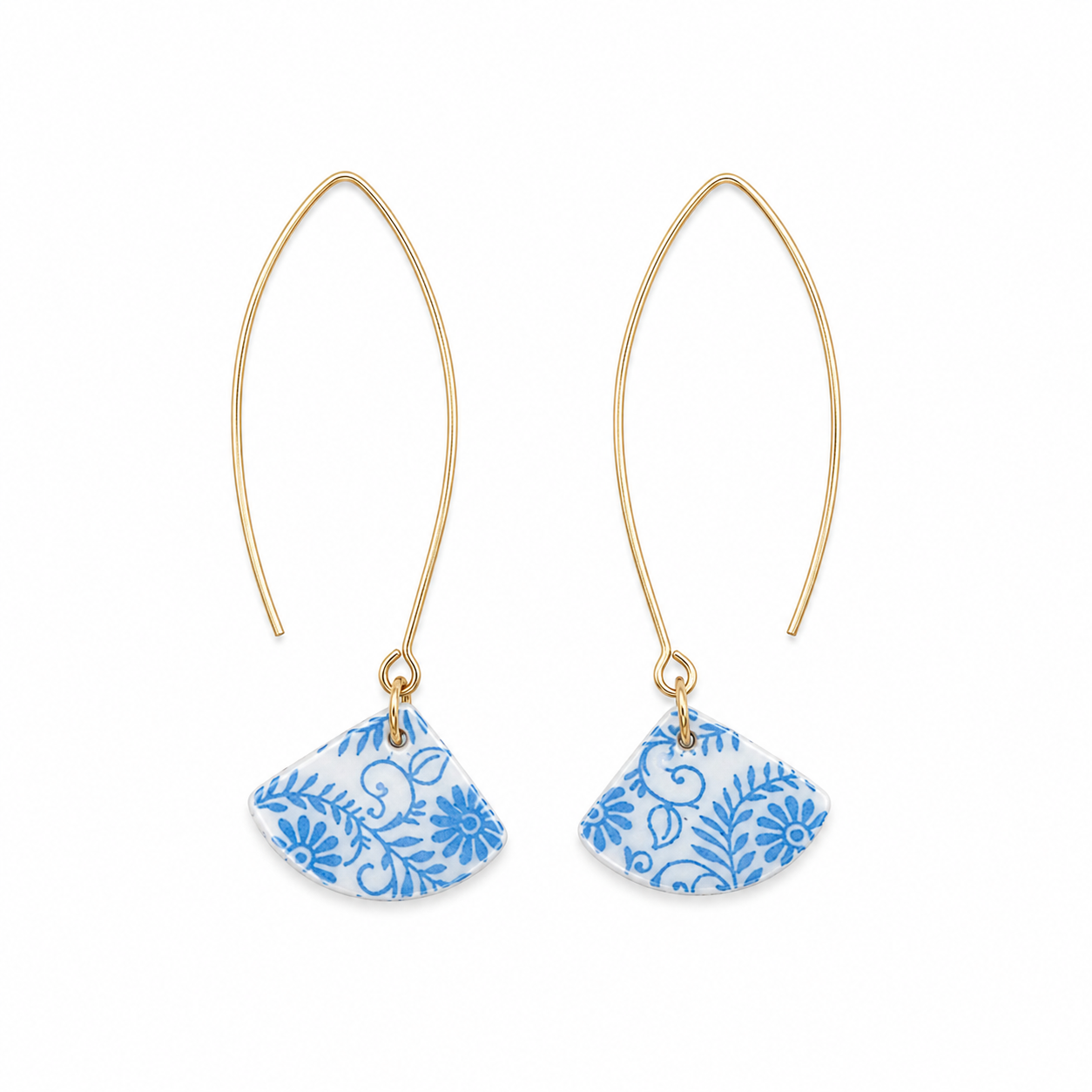 Blue and White Floral Mary Drop Earrings