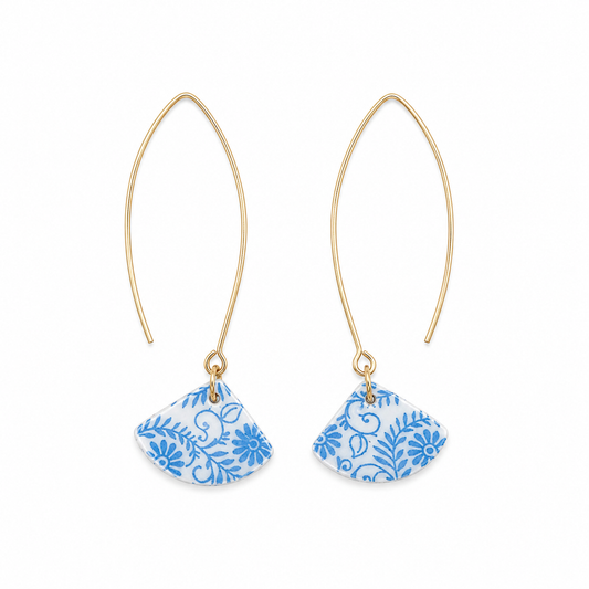 Blue and White Floral Mary Drop Earrings