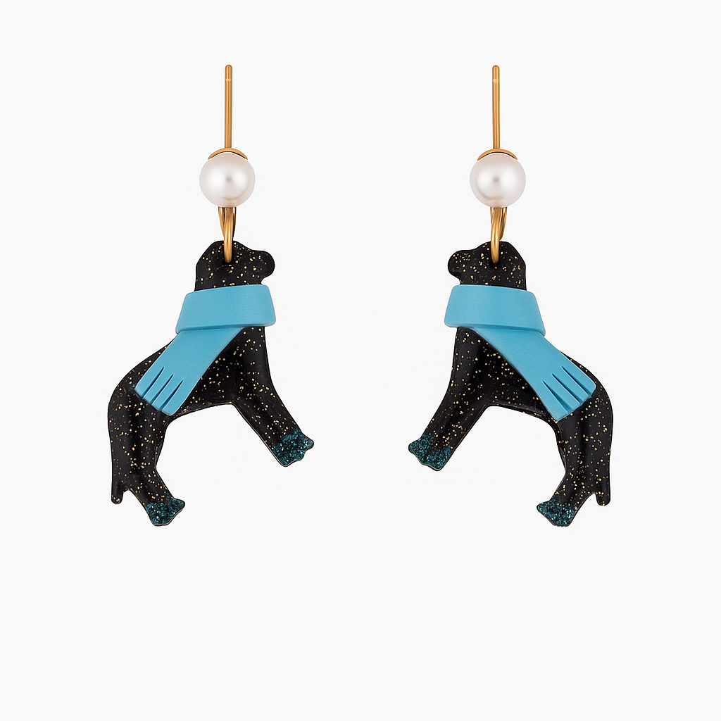 Winter Black Dog Earrings