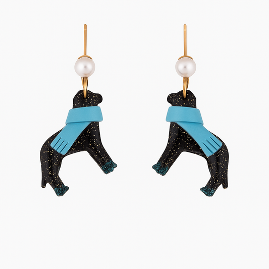 Winter Black Dog Earrings