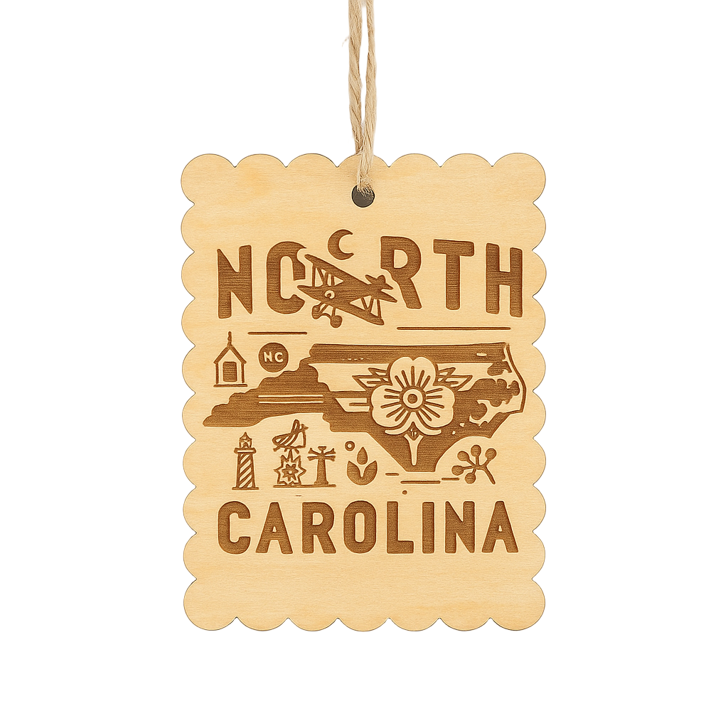 North Carolina Wooden Scalloped Christmas Ornament