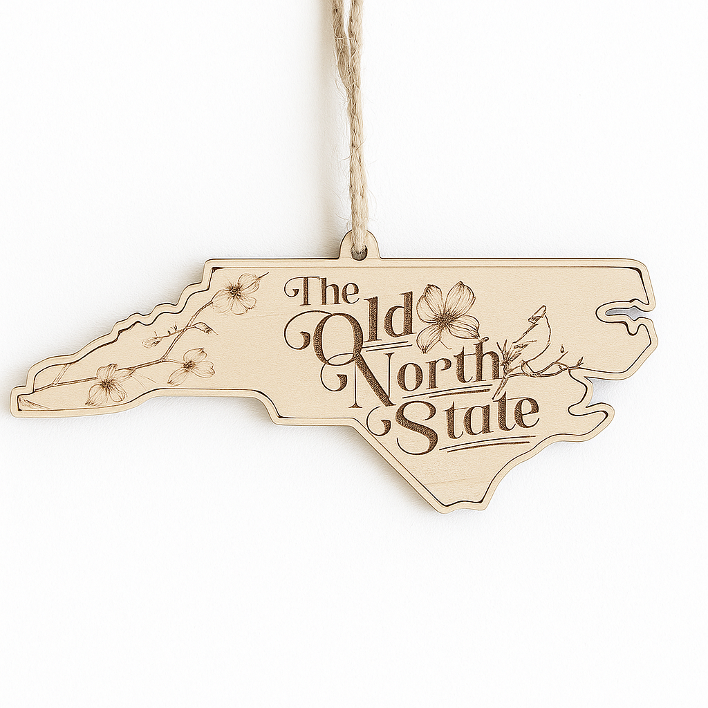 Old North State NC Wooden Christmas Ornament