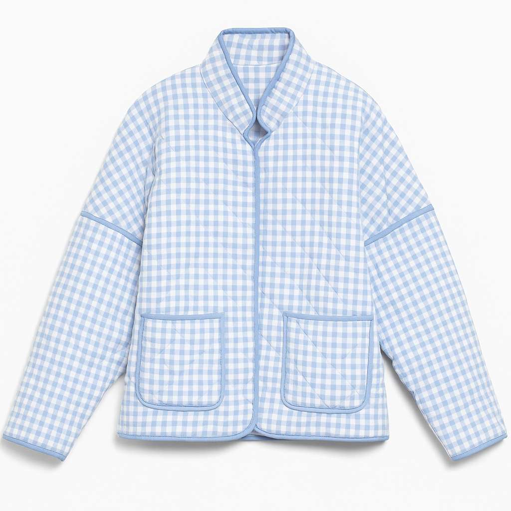 Quilted Plaid Puff Jacket with Pockets