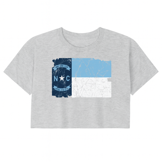 North Carolina Distressed State Flag Ash Grey Adult Crop T-Shirt