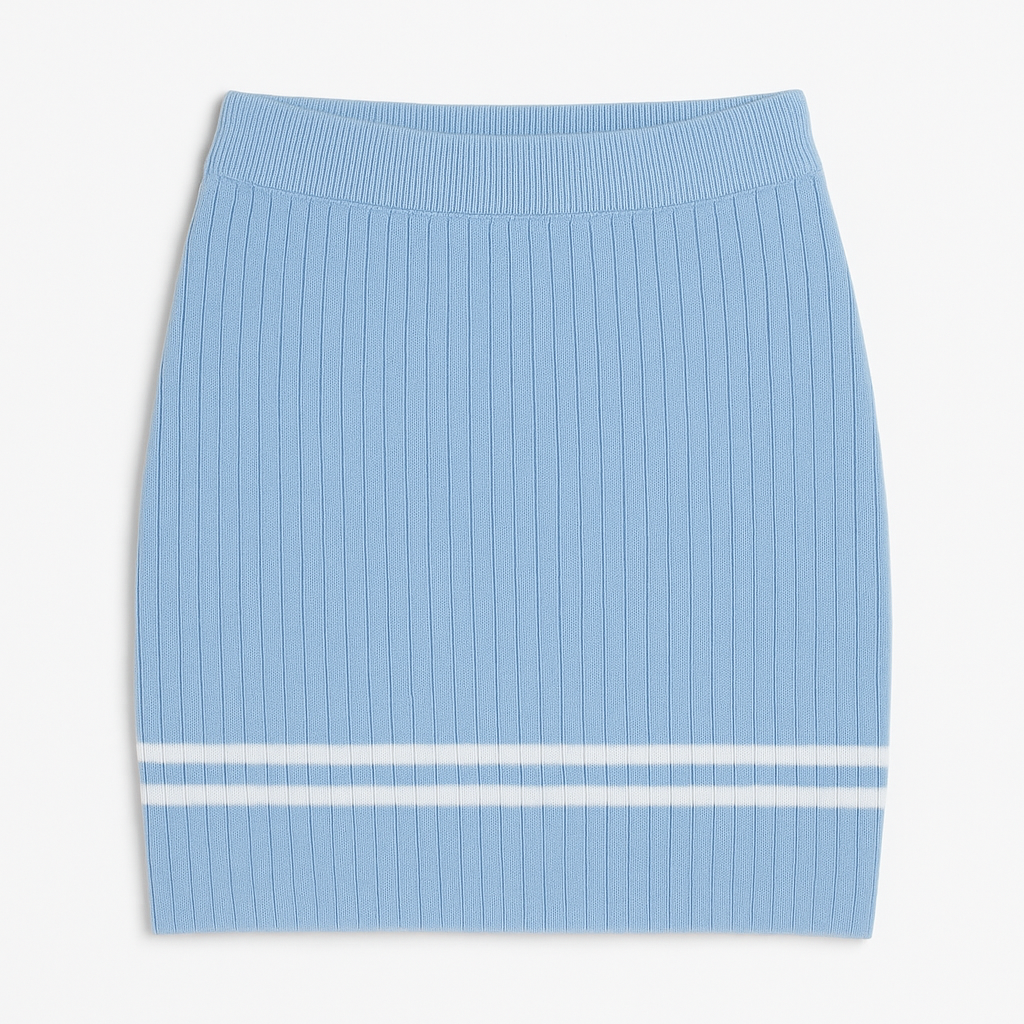 High Waisted Knit Striped Mini Skirt in Carolina Blue