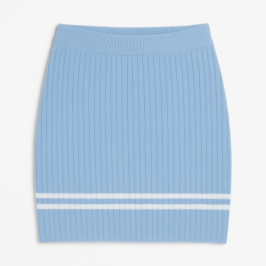 High Waisted Knit Striped Mini Skirt in Carolina Blue