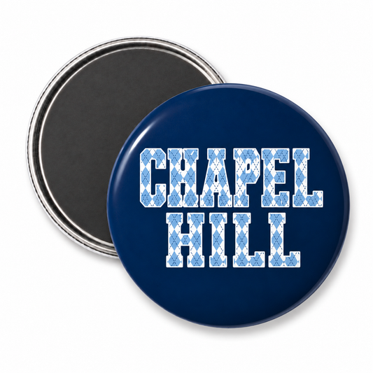 Chapel Hill Argyle Navy Button Magnet 2.25" - Main View - Shrunken Head