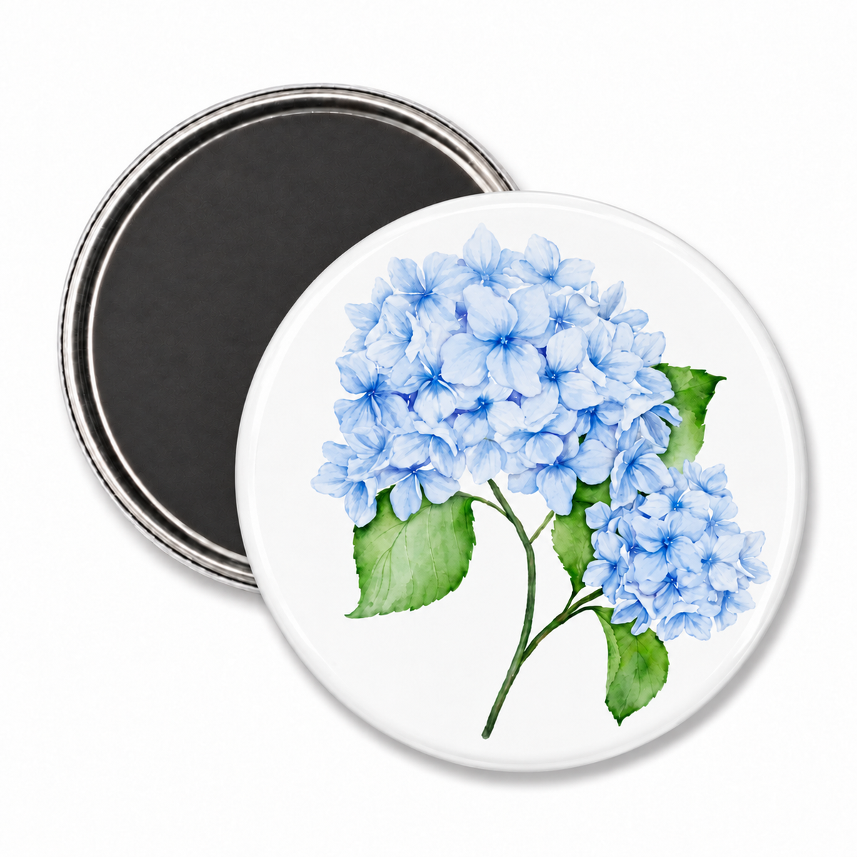 Blue Hydrangea Button Magnet 2.25" - Main View - Shrunken Head