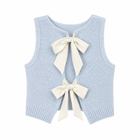 Carolina Blue Back Bow Tie Sleeveless Sweater