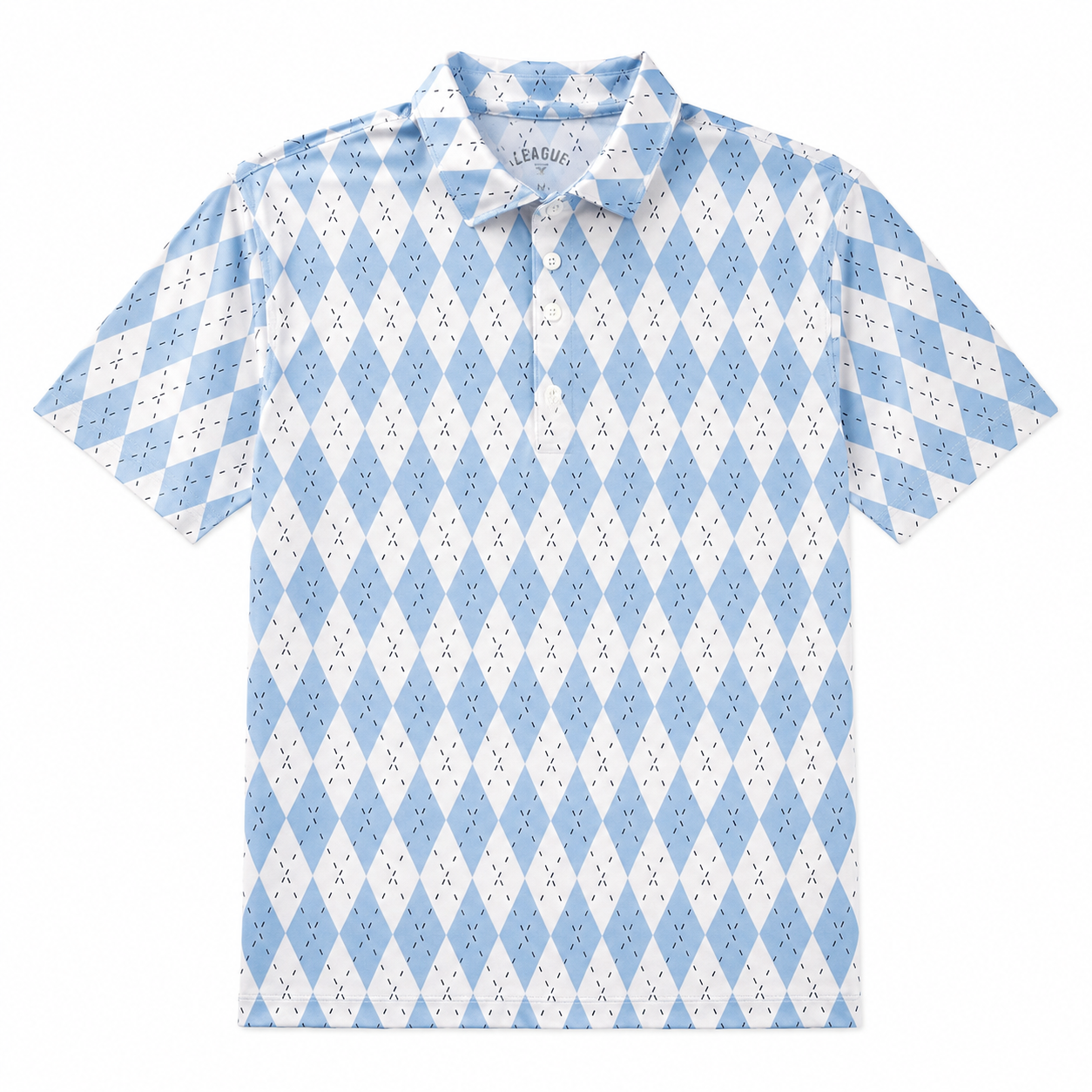 Carolina Blue and White Argyle Polo in Athletic Material