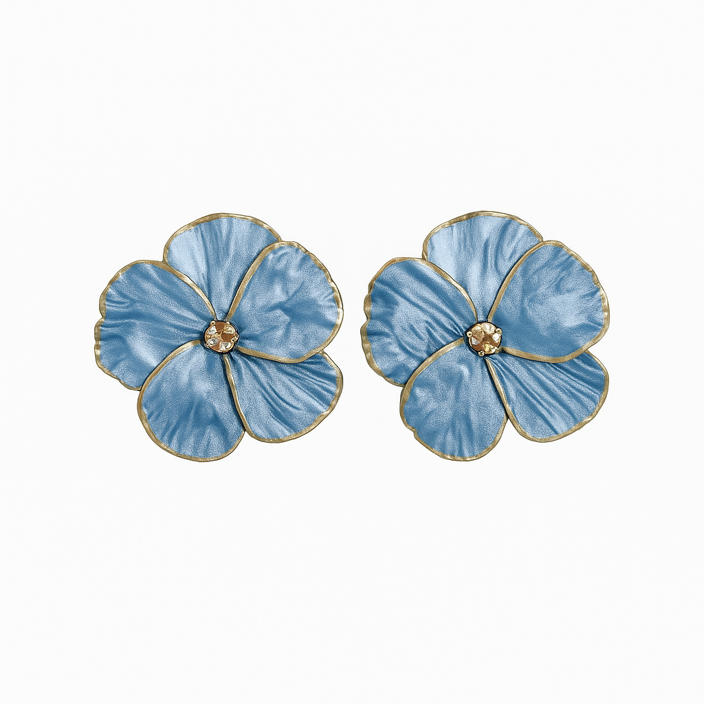 Twilight Blue Poppy Flower Stud Earrings