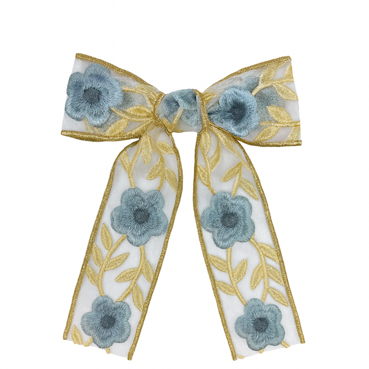 Lacey Flower Embroidered Bow Hair Clip
