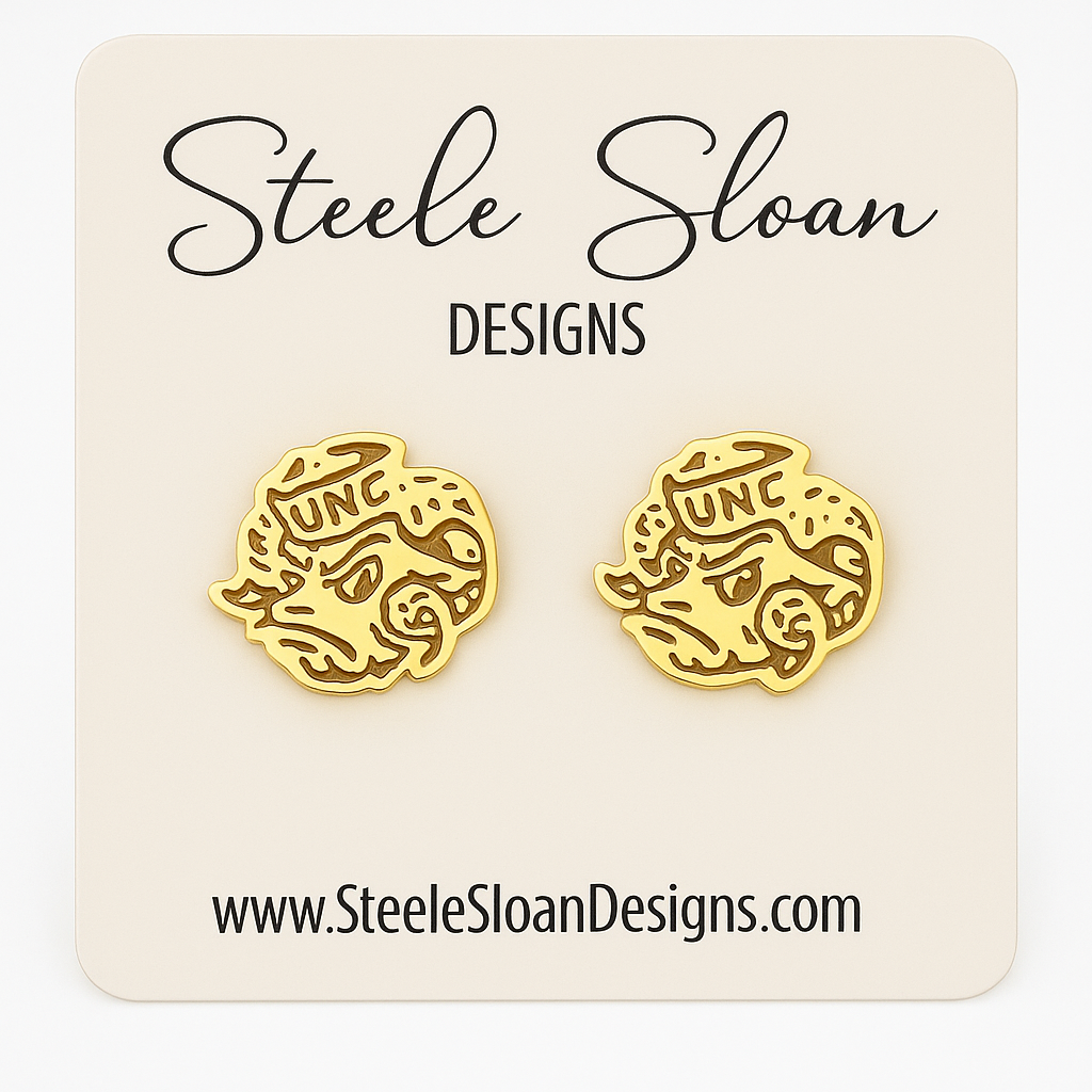 UNC Rameses Gold Stud Earrings by Steele Sloan Designs