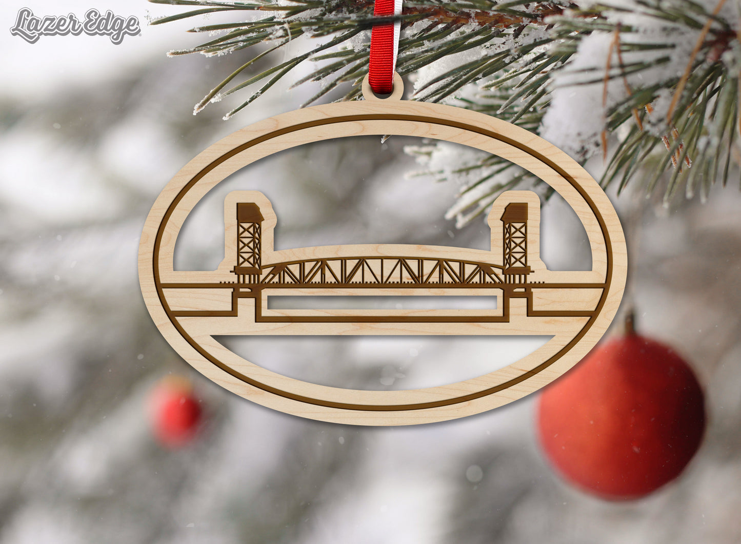 North Carolina Memorial Bridge Wooden Ornament in Maple