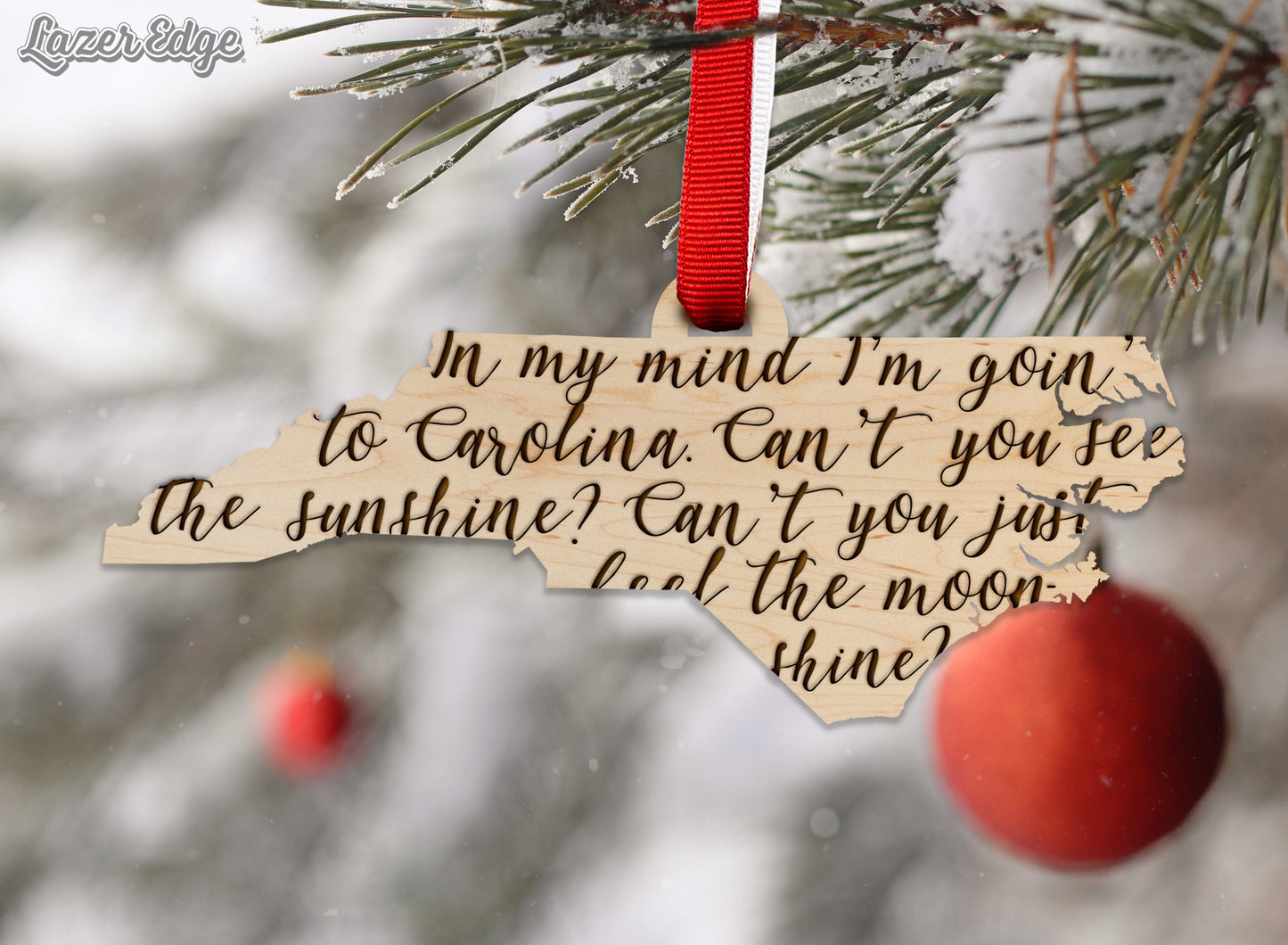 North Carolina State Map Wooden Ornament In My Mind Red Rib in Maple