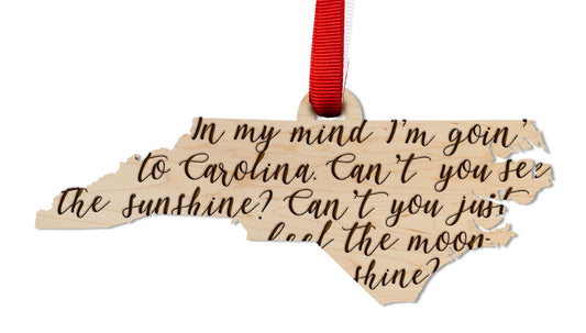 North Carolina State Map Wooden Ornament In My Mind Red Rib in Maple