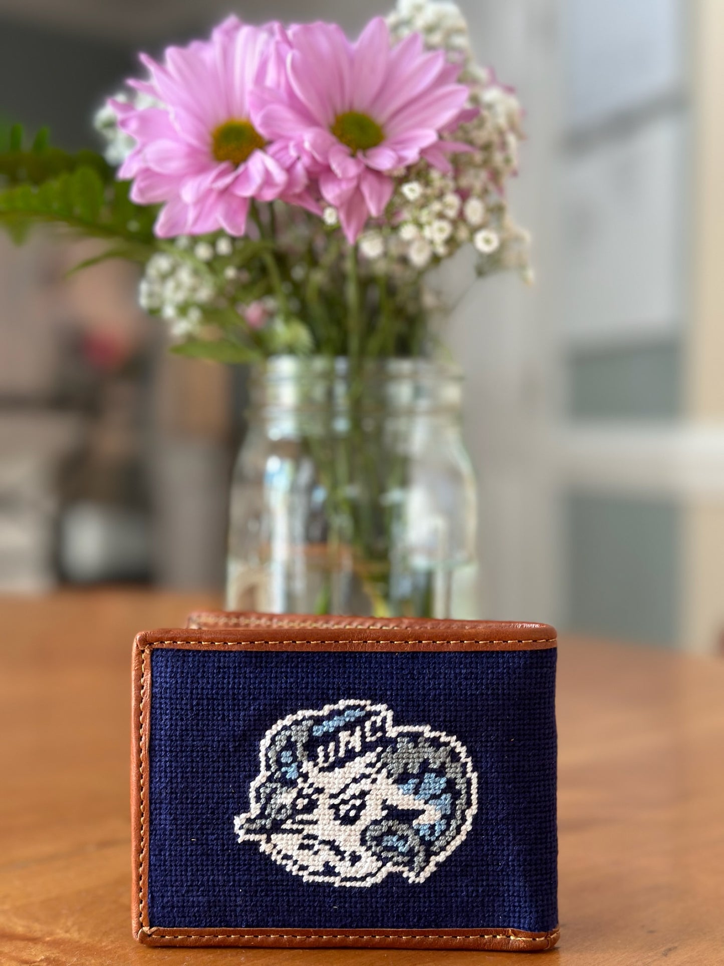 North Carolina Tar Heels Navy Needlepoint Wallet by Smathers and Branson